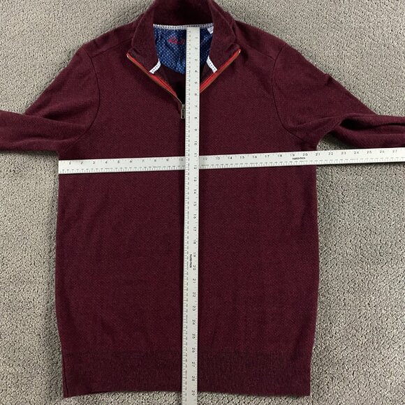 Robert Graham Sweater Men's Medium Pullover 1/4 Zip Burgundy Red Knit Cotton - Picture 8 of 11